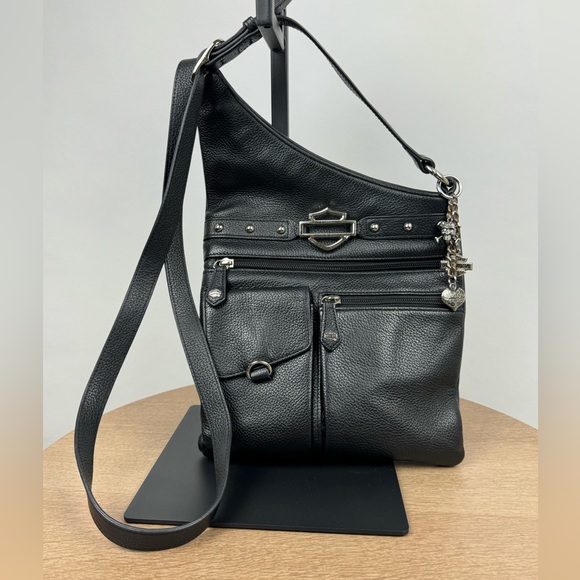 Harley-Davidson Handbags - Harley-Davidson Women's Rider Adjustable Strap Crossbody Purse -Black Leather